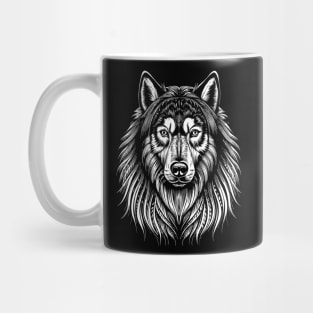 Alaskan Malamute Dog Portrait/Face White on Black Mug